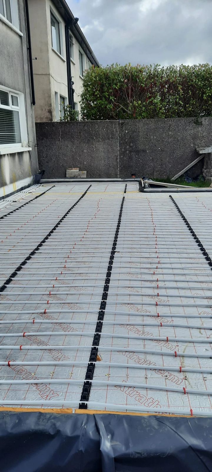 Underfloor heating pipes laid in an extension slab